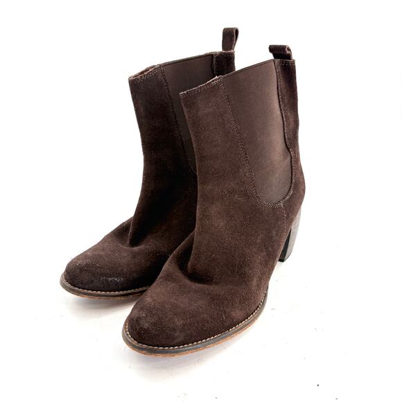 Jeffrey Campbell Heel Chelsea Boots 9 39 Brown Suede Ankle Booties Western - Picture 1 of 6